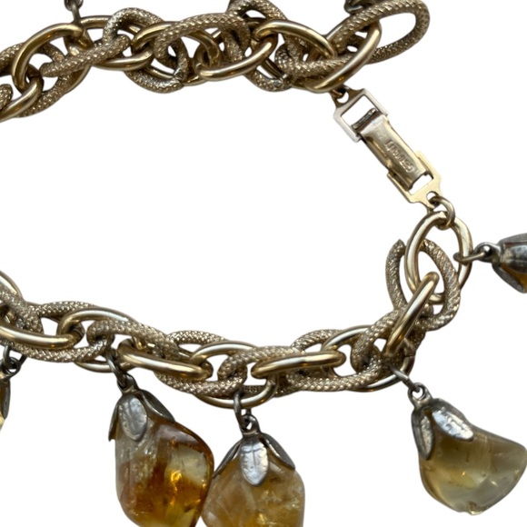 Vintage Citrine Lucite Charm Dangle Gold-Tone Statement Bracelet - Picture 4 of 10